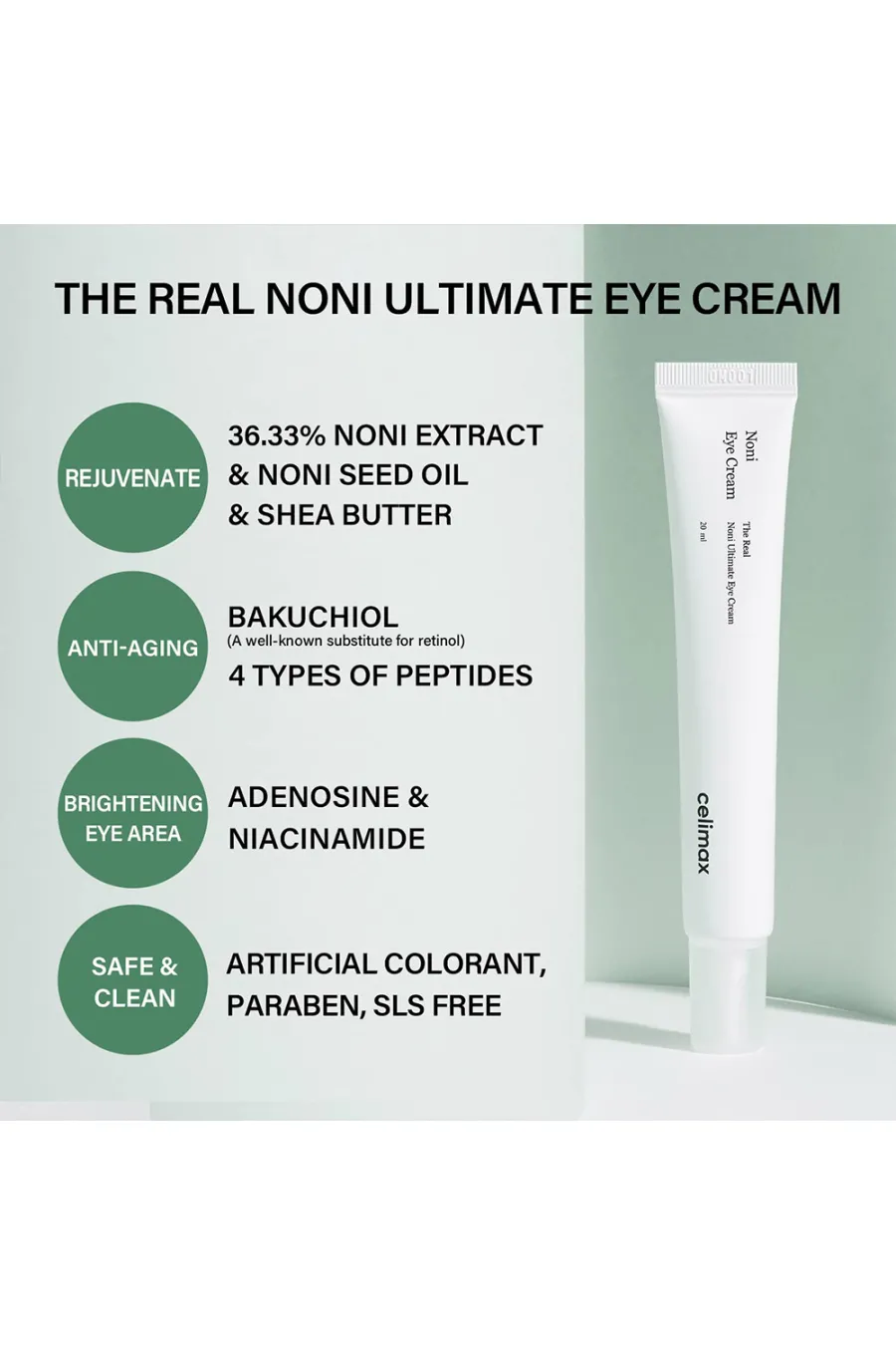 ویژگی‌های کلیدی کرم دور چشم نونی ضدچروک، جوانساز و روشن کننده سلیمکس Celimax
