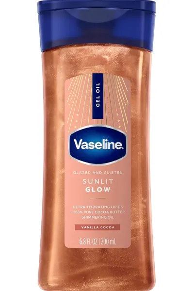 خرید و قیمت ژل روغن بدن براق کننده سان‌لیت گلو وازلین با رایحه وانیل و کره کاکائو Vaseline  وازلین اصل